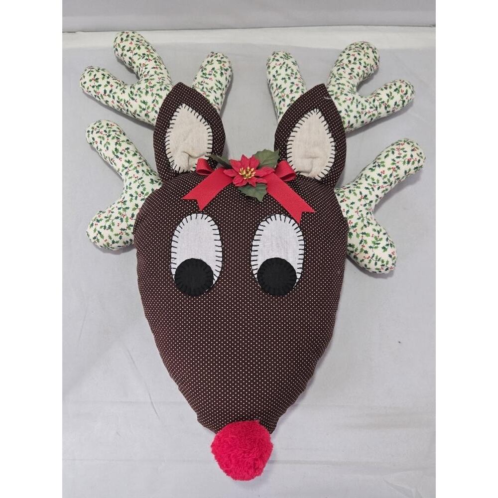 Handmade Rudolph Reindeer Christmas Plush Pillow Holiday Decoration